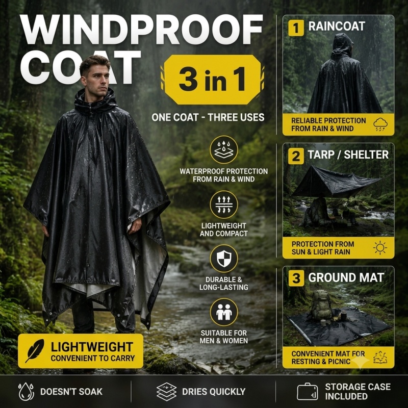 Cycling Rain Jacket Commute - Poncho antipioggia con cappuccio per adulti